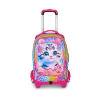 SJ GANG STYLE JAM GANG Schultrolley Jack mit 3 Rädern Cat&Air, Fuchsia, 3 in 1, Dreifach-Rucksack mit abnehmbarem Wagen, 33 l, Grundschulrucksack, Mädchenrucksack, fuchsia, Taglia Unica