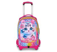 SJ GANG STYLE JAM GANG Schultrolley Jack mit 3 Rädern Cat&Air, Fuchsia, 3 in 1, Dreifach-Rucksack mit abnehmbarem Wagen, 33 l, Grundschulrucksack, Mädchenrucksack, fuchsia, Taglia Unica