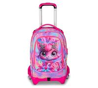 SJ GANG STYLE JAM GANG Schultrolley Jack mit 3 Rädern, Cat LED, Fuchsia, 3 in 1, Dreifach-Rucksack mit abnehmbarem Wagen, 33 l, Rucksack für die Grundschule, Rucksack für Mädchen
