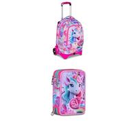 SJ GANG STYLE JAM GANG Set Schulranzen mit Rollen, Schulrucksack Mädchen1 Klasse + Mäppchen mit 3 Fächern