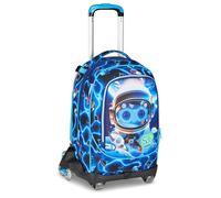 SJ GANG STYLE JAM GANG Trolley für die Schule, Jack mit 8 Rädern, Space LED Boy, Blau, 34 l, zerlegbar, Verwendung als Rucksack, Cross-over System, versenkbare Schultergurte, Trinkflaschentasche, für