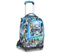 SJ GANG STYLE JAM GANG Trolley für Schule Jack mit 8 Rädern, Glace Panther Boy, Himmelblau, 34 l, zerlegbar, Verwendung als Rucksack, Cross-over System, versenkbare Schultergurte, Trinkflaschenhalter