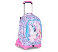 SJ GANG STYLE JAM GANG Trolley für Schule Jack mit 8 Rädern Glow LED Unicorn Girl, Rosa, 34 l, zerlegbar, Verwendung als Rucksack, Cross-over System, versenkbare Schultergurte, Trinkflaschenhalter