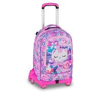 SJ GANG STYLE JAM GANG Trolley Jack mit 8 Rädern GLOWCAT, Rosa, 34 l, zerlegbar, Crossover System, 3 in 1, versenkbare Schultergurte, Flaschenhalter, verstellbare Stange, Grundschule, Mädchen