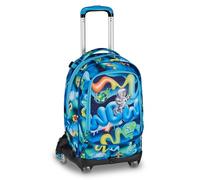 SJ GANG STYLE JAM GANG Trolley Jack mit 8 Rädern, Space Ride, Blau, 34 l, zerlegbar, Crossover System, 3 in 1, versenkbare Schultergurte, Fronttasche mit 3D-Astronaut, Grundschule, Kinder