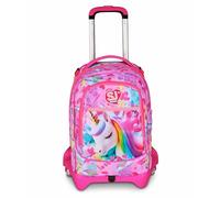 SJ GANG STYLE JAM GANG Trolley Jack Schulrucksack mit Rollen, Schulranzen 1 Klasse Mädchen, Trinkflaschenfach, doppelte Nutzung, abnehmbarer Rucksack, versenkbare Schultergurte, rosa