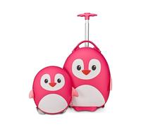 SJ GANG STYLE JAM GANG Trolley + Rucksack Hartschale für Kinder, Fancy Animals, Fuchsia, Motiv: Pinguin, Kinder, kippsicherer Vorderfuß, Schule und Freizeit, Fuchsia, Taglia Unica, Modern