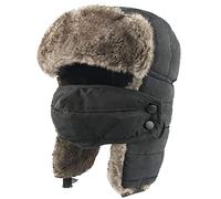 SJASD Unisex Fliegermütze Warm Wintermütze Pilotenmütze mit Ohrenklappen,Russische Mütze Bomber Mützen Skimütze Fellmütze für Outdoor Radfahren Skifahren,Schwarz,L(55~61cm)