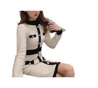 SJFYB Strickkleid 2023 Herbst/Winter New Elegant Socialite Style Black Tweed Kleid Schlampe Strickkleid Für Frauen Maßgeschneiderte Form-Weiss-M （43,5-55 kg）