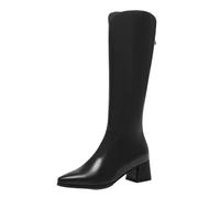 SJJH Damen Stiefel mit Blockabsatz | 5cm Absatz mit Spitzer Zehe für Arbeit und Wintertage(Schwarz, 45 EU)