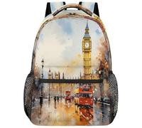 SJOAOAA Leichter Rucksack, College-Rucksack, Tagesrucksack, Büchertasche, Schultasche, Reise, Laptop-Tasche, Stil 2673, London Red Bus Big Ben Painting, One Size, Tagesrucksack