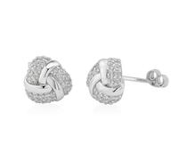 SJR 925 Sterling Silber Damen Ohrstecker, Knoten Design mit Zirkonia, Rhodiniert, 8x8mm, Steckverschluss, Anlaufgeschützt, 2,2g, Silber