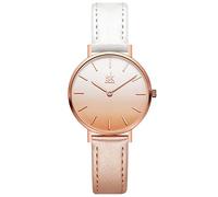SK Ultradünne Minialistische Damenuhren Einfache Zwei Zeiger Damen Kleid Uhr Lederband, champagnerweiß