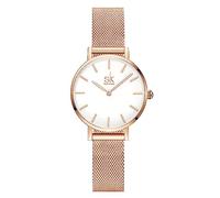 SK Ultradünne Minialistische Damenuhren Einfache Zwei Zeiger Damen Kleid Uhr Lederband (Rosegold-Mesh)