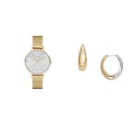 Skagen Damen Anita Lille Goldfarbene Edelstahl Uhr und Linje Modern Zweifarbige Edelstahl Ohrringe, Set