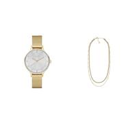 Skagen Damen Anita Lille Goldfarbene Edelstahl Uhr und Merete Halskette, Set