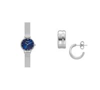 Skagen Damen Anita Lille Silberfarbene Edelstahl Uhr und Anja Pebbles Ohrringe, Set