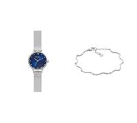Skagen Damen Anita Lille Silberfarbene Edelstahl Uhr und Essential Waves Armband, Set