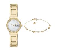 Skagen Damen Freja Lille Goldfarbener Edelstahl Uhr und Agnethe Perle Armband, Set