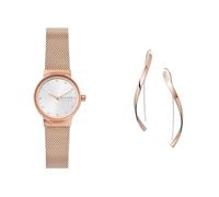 Skagen Damen Freja Lille Roségoldfarbene Edelstahl Uhr und Kariana Ohrringe, Set