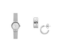 Skagen Damen Freja Lille Silberfarbene Edelstahl Uhr und Anja Pebbles Ohrringe, Set