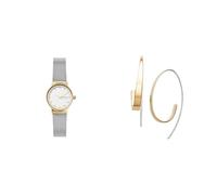 Skagen Damen Freja Lille Silberfarbene Edelstahl Uhr und Kariana Goldfarbene Ohrringe, Set