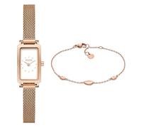 Skagen Damen Hagen Micro Roségold-Ton Edelstahl-Uhr und Anja Pebbles Armband, Set