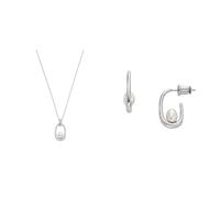 Skagen Damen Halskette und Ohrringe Essential Waves, silberfarbener Edelstahl, Set