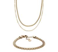 Skagen Damen Merete Gold-Ton Edelstahl Halskette und Armband, Set