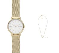 Skagen Damen Signatur Lille Goldfarbene Edelstahl Uhr und Goldfarbener Geschenkset
