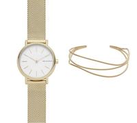 Skagen Damen Signatur Lille Goldfarbene Edelstahl Uhr und Kariana Goldfarbener Armband, Set