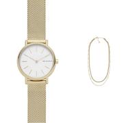 Skagen Damen Signatur Lille Goldfarbene Edelstahl Uhr und Merete Goldfarbener Halskette, Set