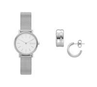 Skagen Damen Signatur Lille Silberfarbene Edelstahl Uhr und Anja Pebbles Ohrringe, Set