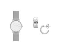 Skagen Damen Signatur Silberfarbene Edelstahl Uhr und Anja Pebbles Ohrringe, Set