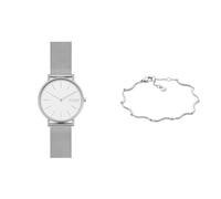Skagen Damen Signatur Silberfarbene Edelstahl Uhr und Essential Waves Armband, Set