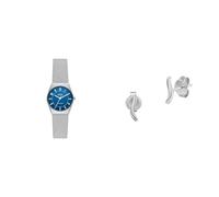 Skagen Damenuhr Grenen Lille Solar und Ohrringe Essential Waves, silberfarbener Edelstahl, Set