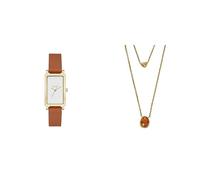 Skagen Hagen Damenuhr und Mehrstrang-Halskette - Dreizeigerwerk, Gold-Edelstahl-Uhr und Seeglas-Honey Glass-Halskette