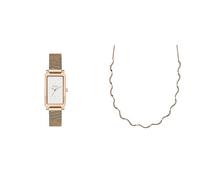 Skagen Hagen Damenuhr und Wellenketten-Halskette - DREI-Zeiger Uhrwerk, Rose-Tone Edelstahl