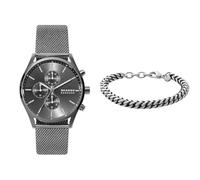 Skagen Herren Holst Chronograph Graue Edelstahl Uhr und Hulsten Silberfarbener Armband, Set