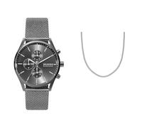 Skagen Herren Holst Graue Edelstahl Uhr und Silberfarbene Halskette, Set