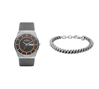 Skagen Herren Melbye Titan Graue Edelstahl Uhr und Hulsten Silberfarbener Armband, Set