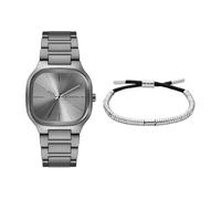 Skagen Herren Mellem Graue Edelstahl Uhr und Pelle-Armband Silberfarben, Set