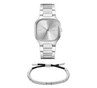 Skagen Herren Mellem Silberfarbene Edelstahl Uhr und Pelle-Armband, Set