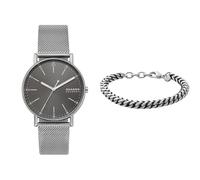 Skagen Herren Signatur Graue Edelstahl Uhr und Hulsten Silberfarbener Armband, Set