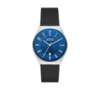 Skagen Herrenuhr Grenen, DreizeigerDatumswerk, 37mm Silberfarbenes Recycled Edelstahlgehäuse (Mindestens 50%) mit Lederarmband, SKW6814