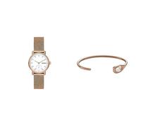 Skagen Kuppel Damenuhr und Agnethe Manschettenarmband - Lille Zweizeiger-Sub-Sekunde, Rose Gold Edelstahluhr und Agnethe Muschelperlenarmband