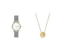 Skagen Kuppel Damenuhr und Kariana Anhänger Halskette - Lille Zweizeiger Sub-Sekunde, Gold-Tone Edelstahl