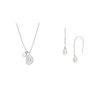Skagen Women's Agnethe Pearl Necklace and Earring, Silver-Tone Stainless Steel Set
