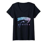 Skagway Alaska Orca Wale Souvenir Pride Vintage T-Shirt mit V-Ausschnitt, Damen, Schwarz, XL