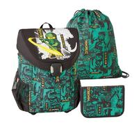 SKANDO BAGS Lego - Jungen Easy Schulranzenset 3tlg. - NINJAGO, Green 2023 - Mit Turnbeutel, Federmäppchen (inkl. Aller nötigen Schreibutensilien) - Leichtgewicht und hoher Komfort